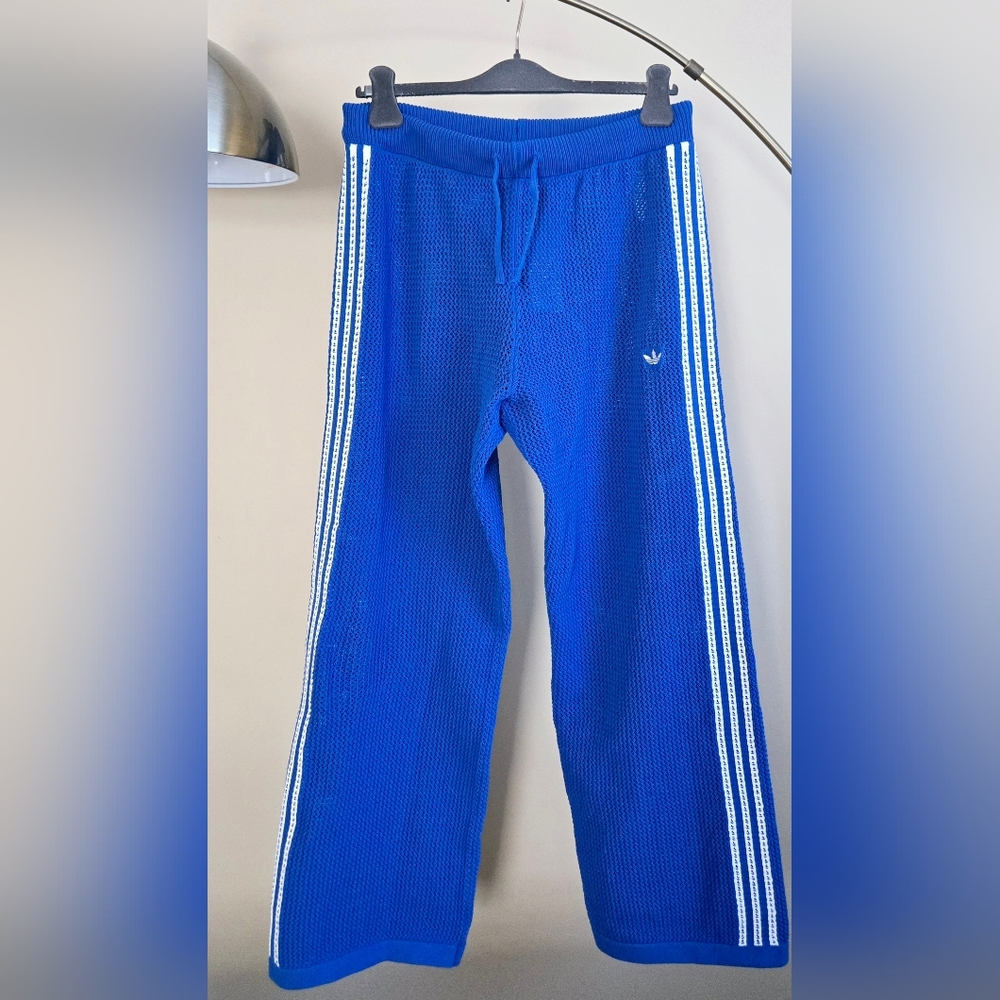 NWT ADIDAS Originals Premium Crochet Track Blue Pants Size:L
